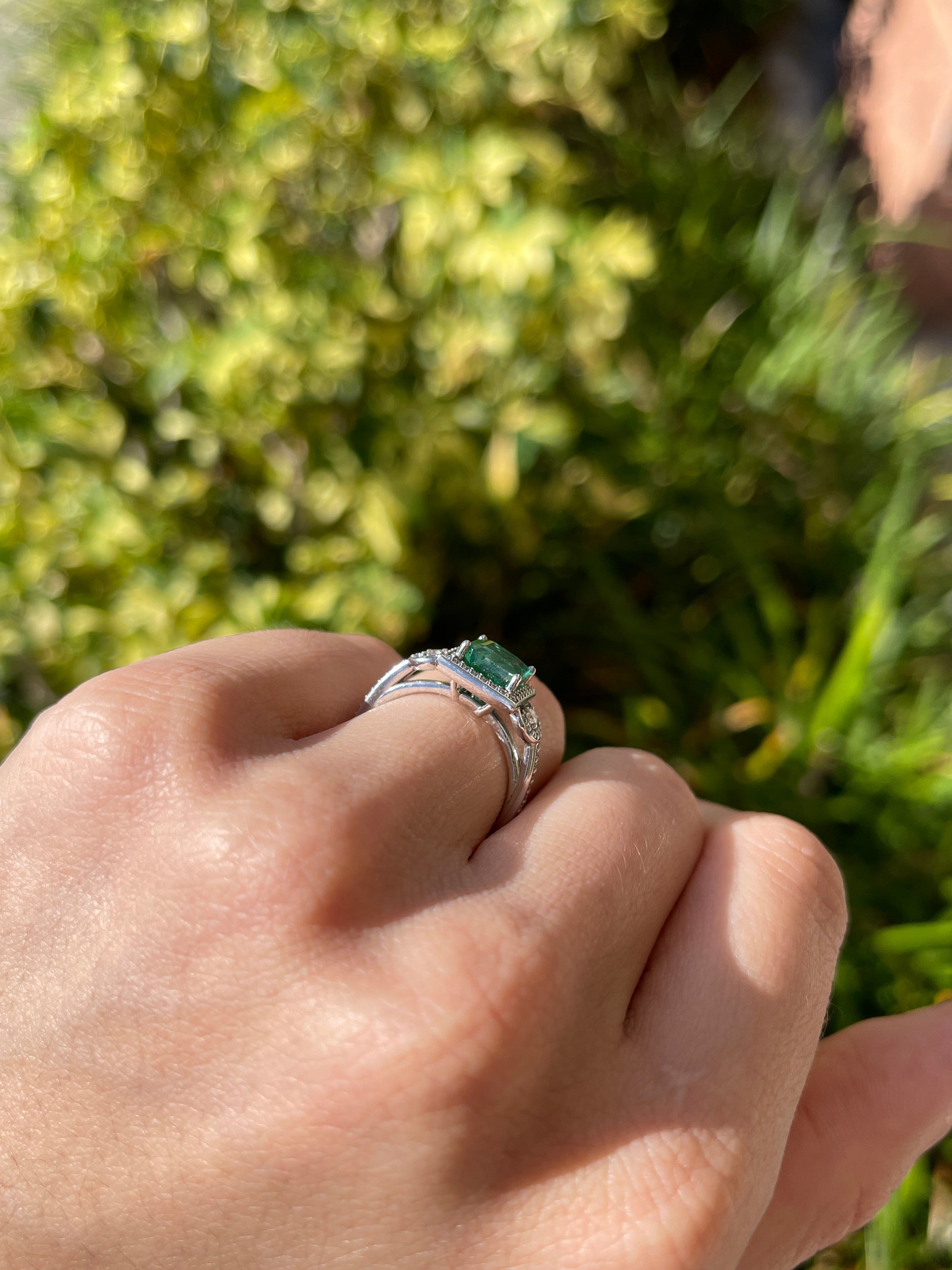 2.20tcw 14K Rich Green Asscher Emerald & Diamond Halo Accent Engagement Ring - JR Colombian Emeralds
