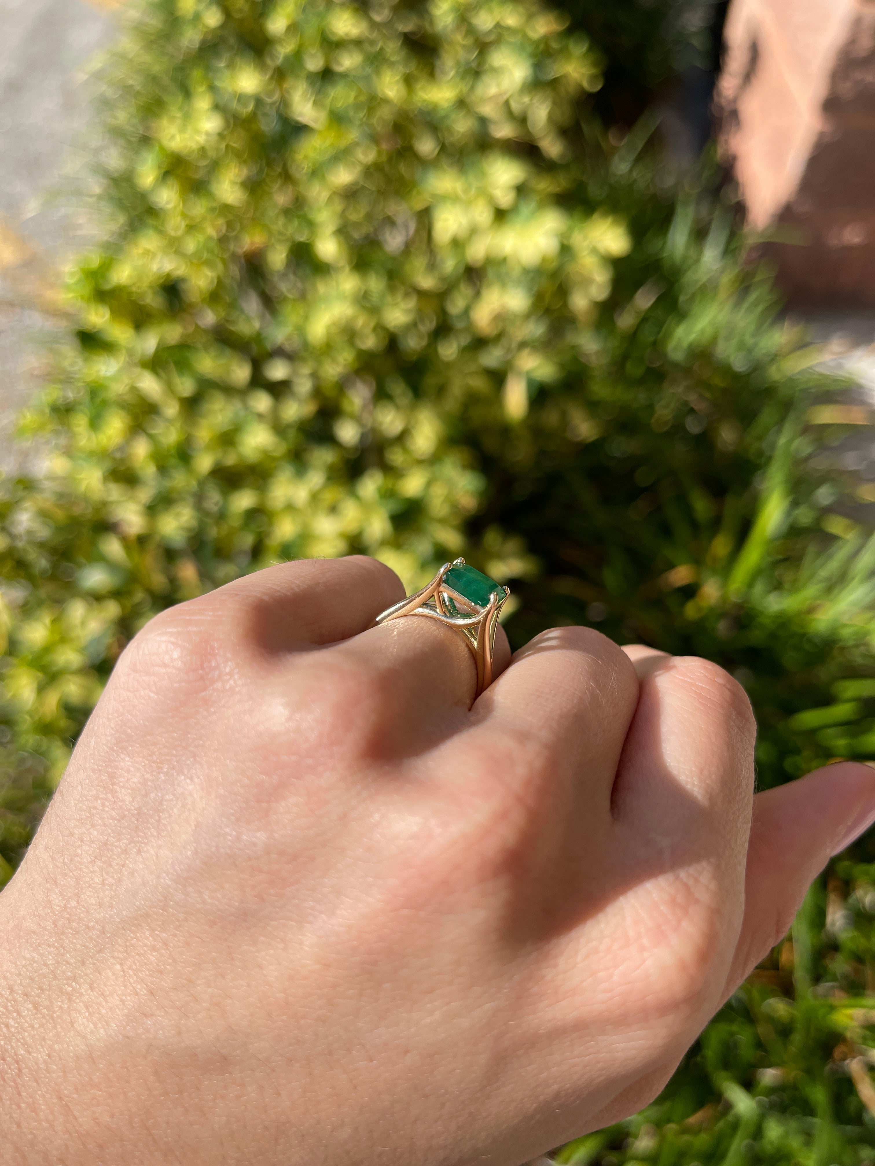 2.20ct 14K Mossy Green Asscher Cut Solitaire Split Shank Right Hand Ring - JR Colombian Emeralds