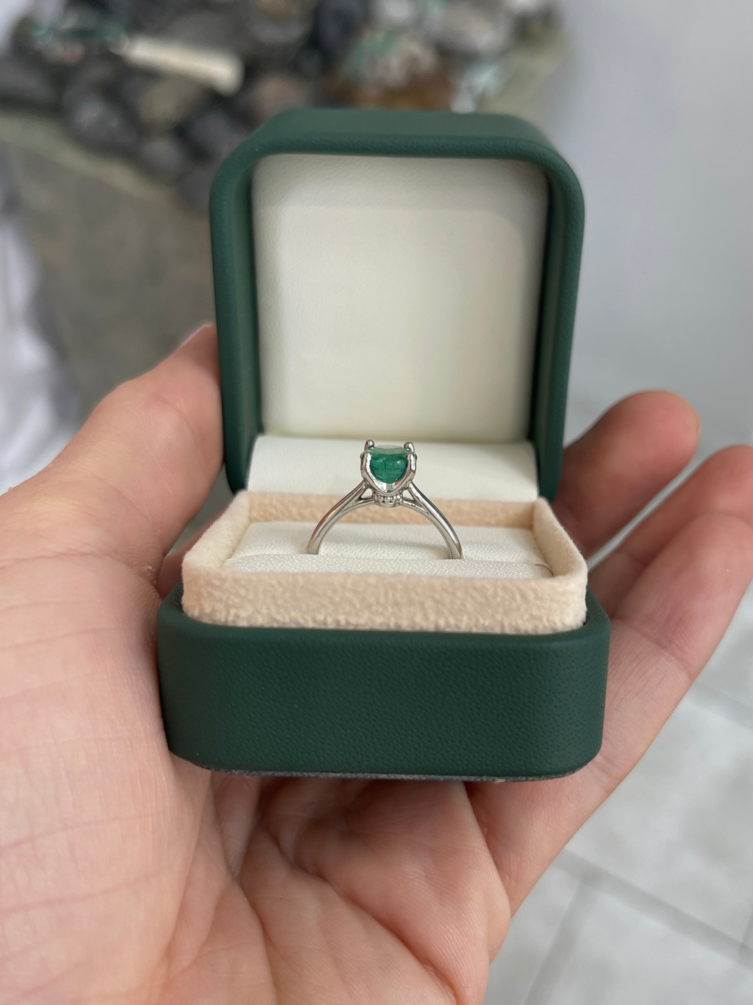 2.05ct 18K Natural Oval Cut Emerald Solitaire Gold Ring - JR Colombian Emeralds