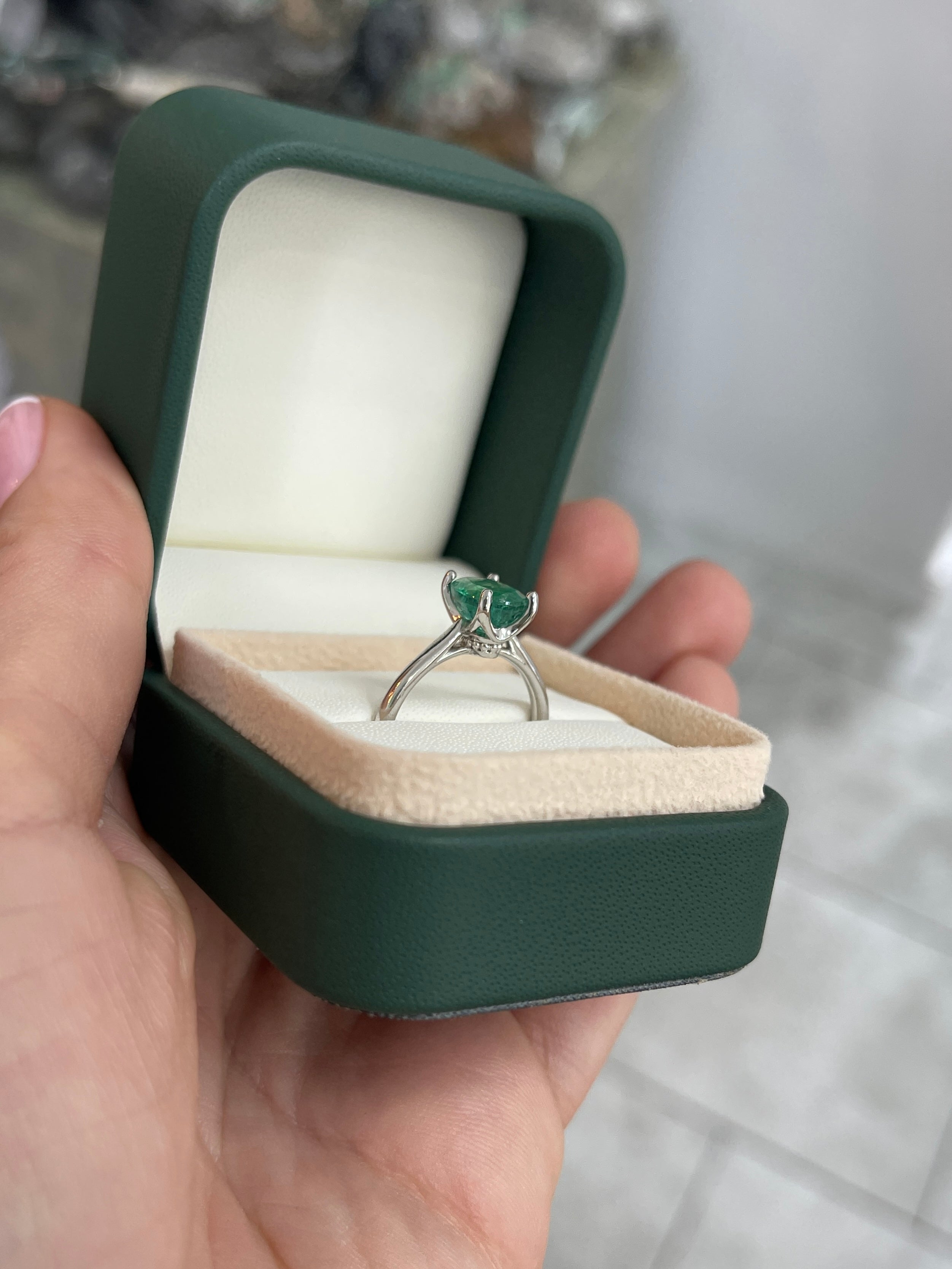 2.05ct 18K Natural Oval Cut Emerald Solitaire Gold Ring - JR Colombian Emeralds