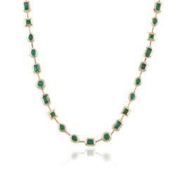 14K natural mix cut emerald tennis necklace with bezel setting, black rhodium finish, 18-inch length by JR Colombian Emeralds