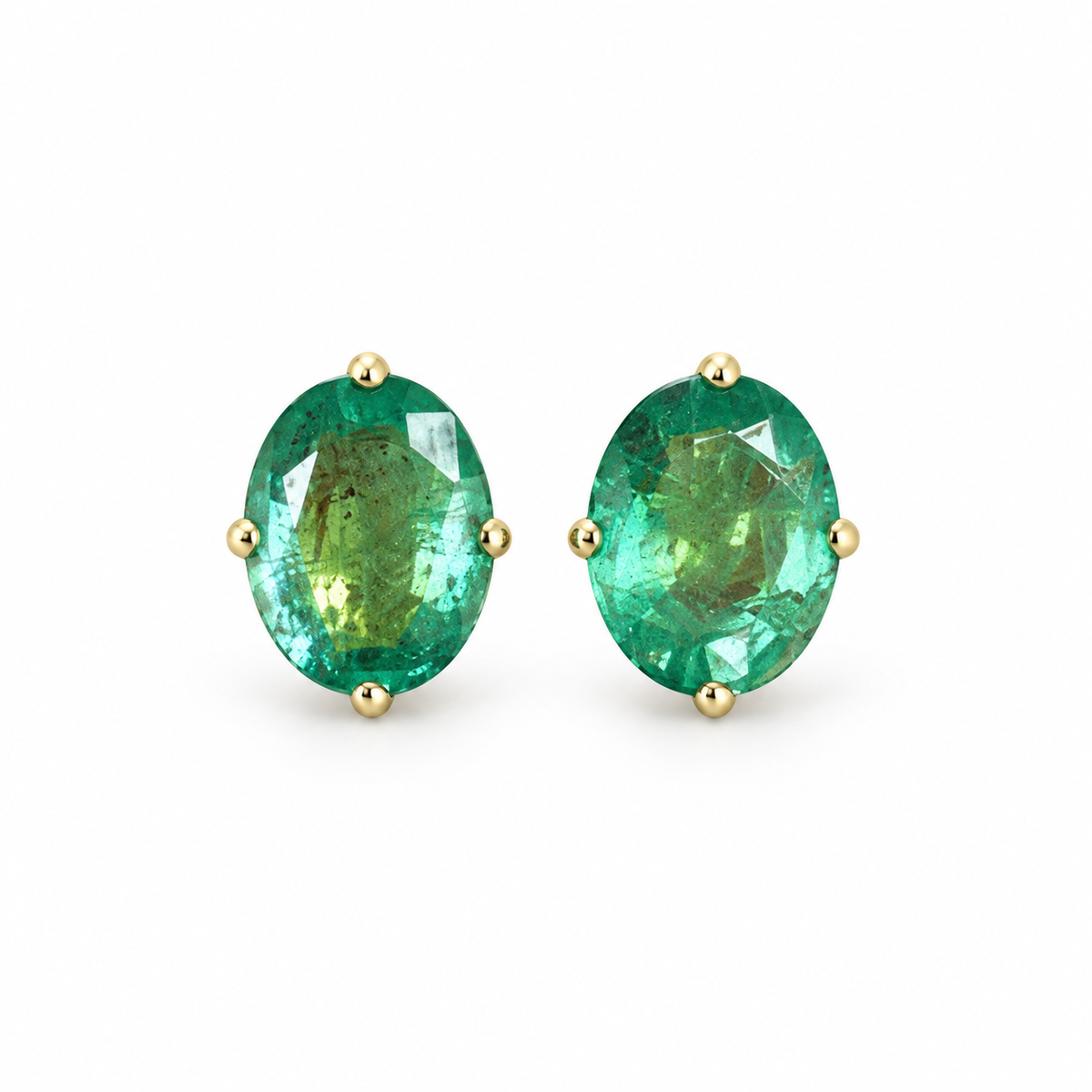 3.10tcw Natural Oval Cut Emerald Compass Set Stud Earrings 14K