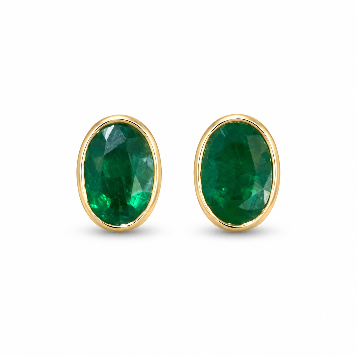 1.45tcw Vivid Green Oval Bezel Set Emerald Studs 18K