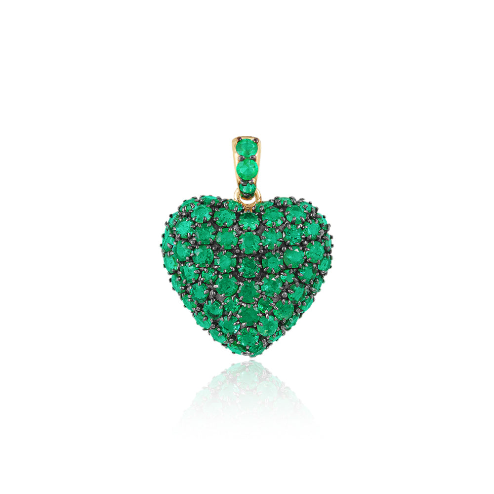 14K gold emerald cluster heart-shaped charm pendant with black rhodium, featuring 4.73 carats of gemstones by JR Colombian Emeralds.