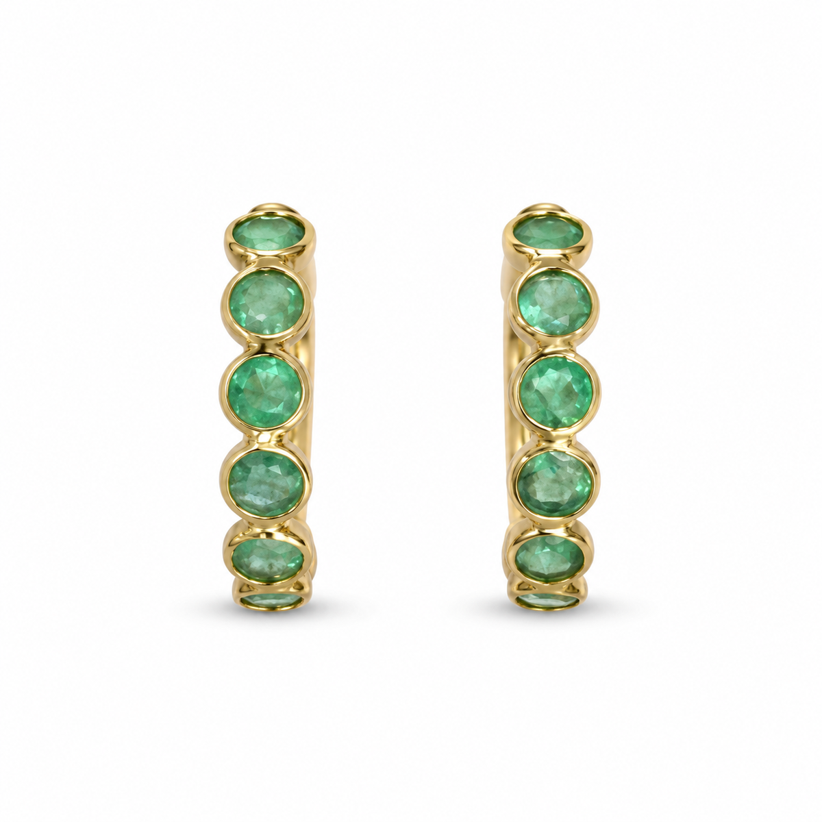 1.95tcw 18K Natural Round Emerald Half Hoop Bezel Earring