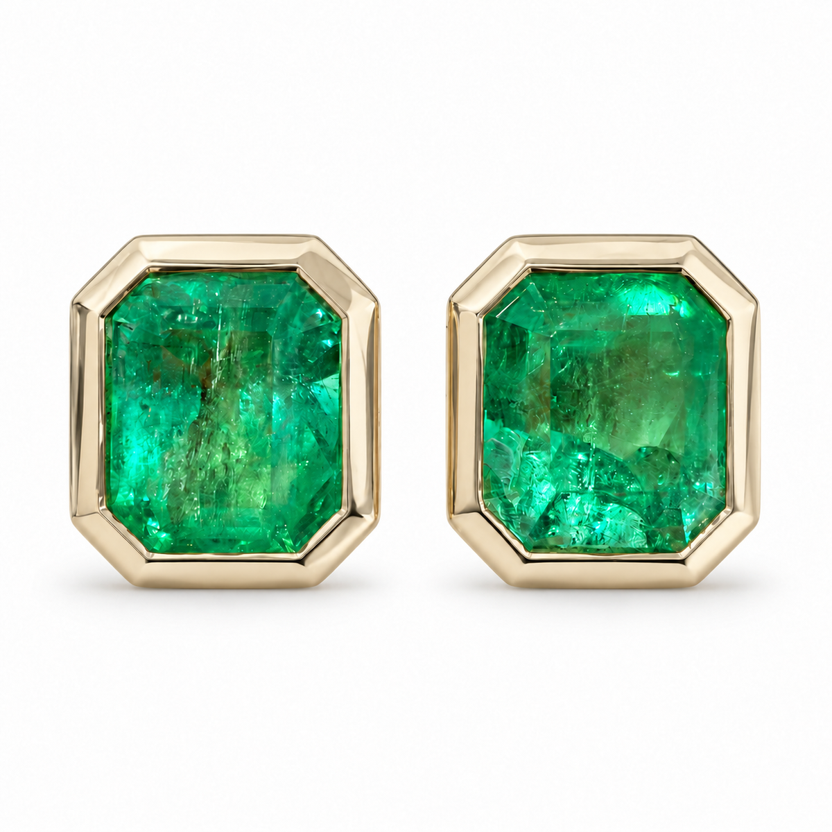 5.50tcw 14K Medium Vivid Green Colombian Emerald Stud Earrings