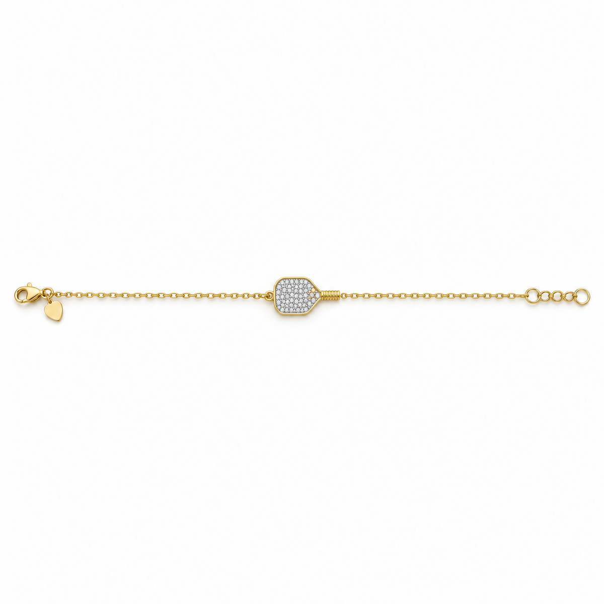 0.20tcw 14K Natural Diamond Pave Set Pickleball Bracket Charm Cable Bracelet