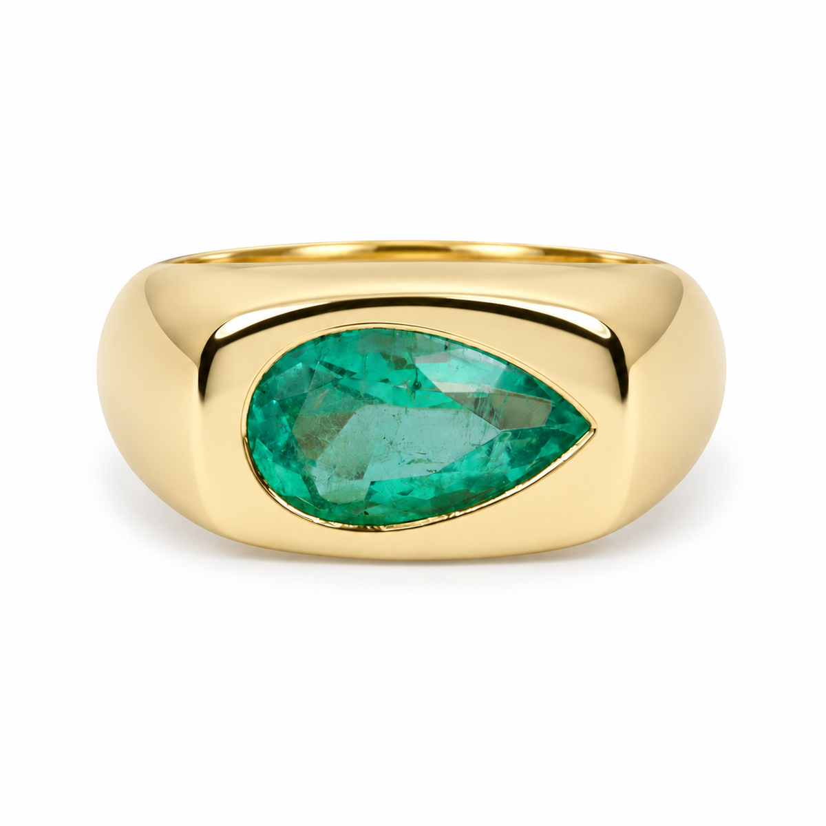 1.90 Carat Bezel Teardrop Emerald East To West Solitaire Ring 14K