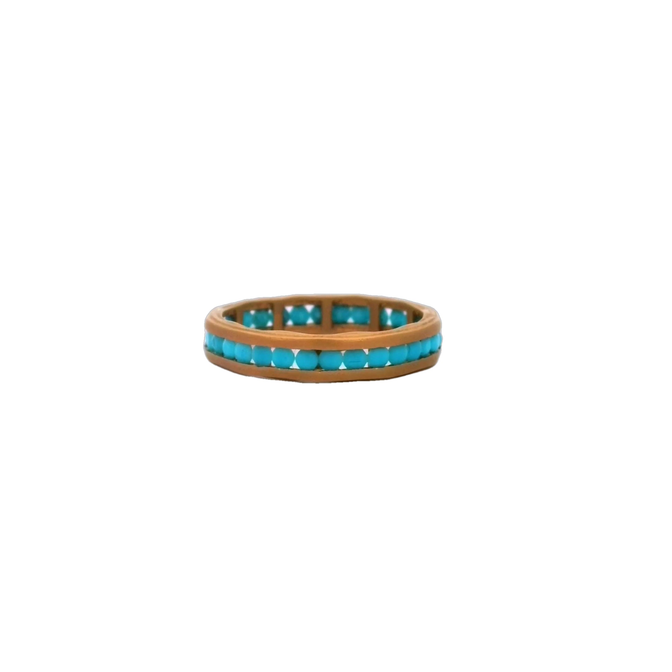 1.68tcw 14K Size 7 Natural Turquoise Sand Blast Gold Finish Band Ring