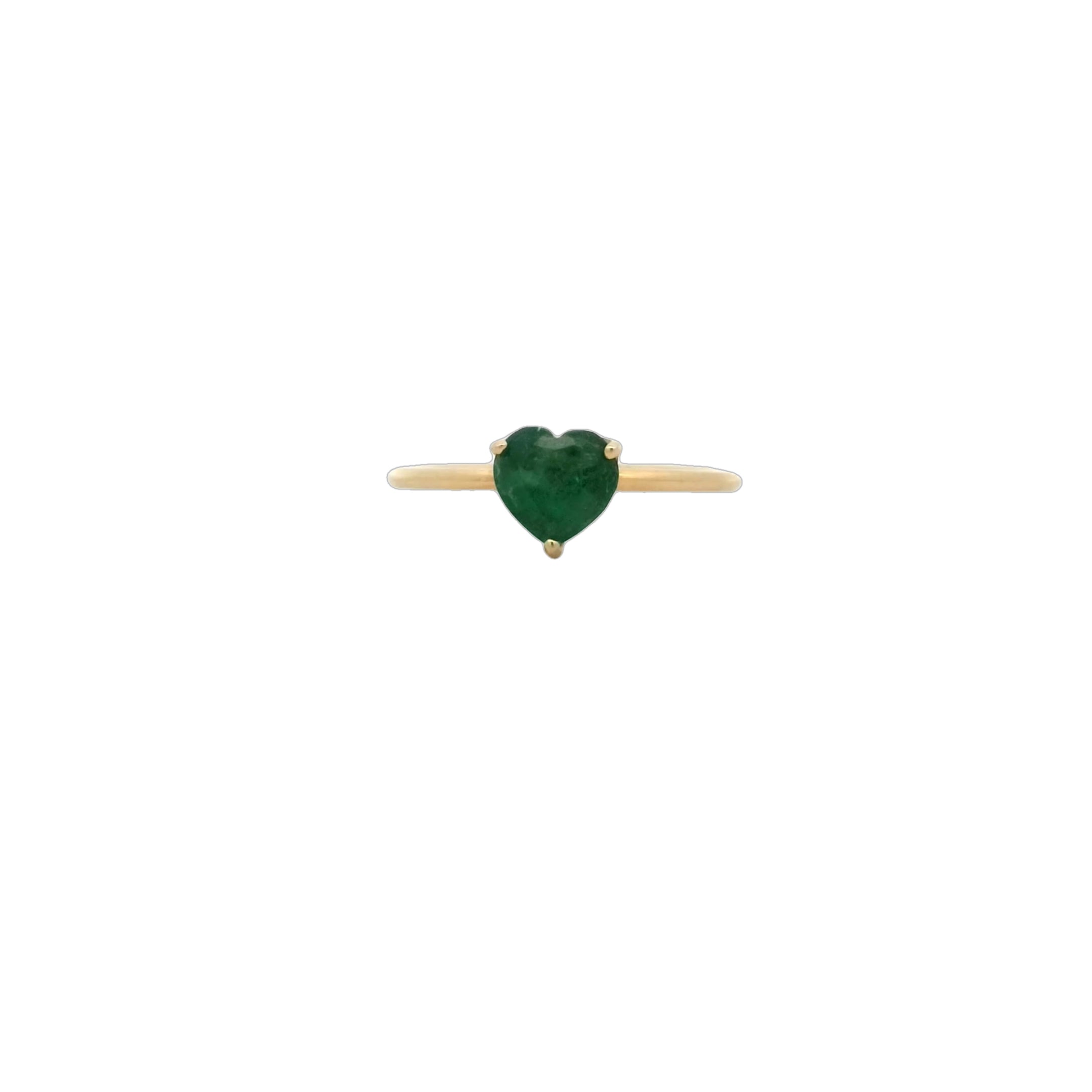0.85ct 14K Natural Heart Cut Emerald Solitaire Prong Set Ring