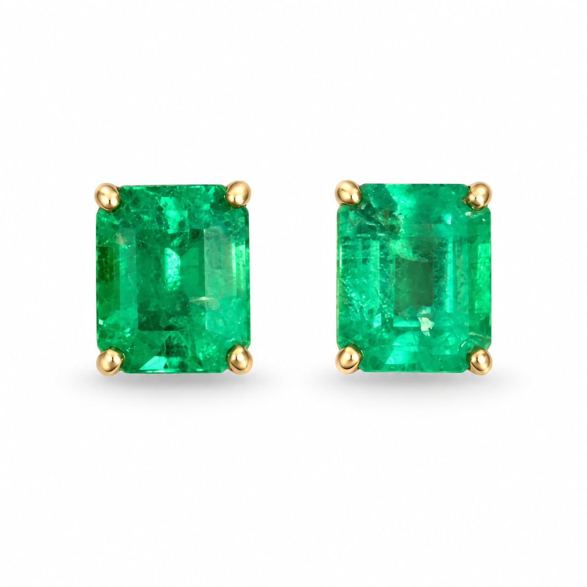 9.03tcw 11x9 Muzo Green Emerald Cut Colombian Emerald Studs 18K