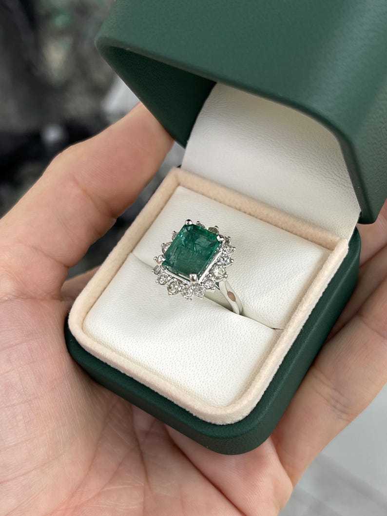 Special Private Listing For Ryan - 6.64tcw 14K Deep Green Emerald Engagement Ring with Diamond Halo - JR Colombian Emeralds