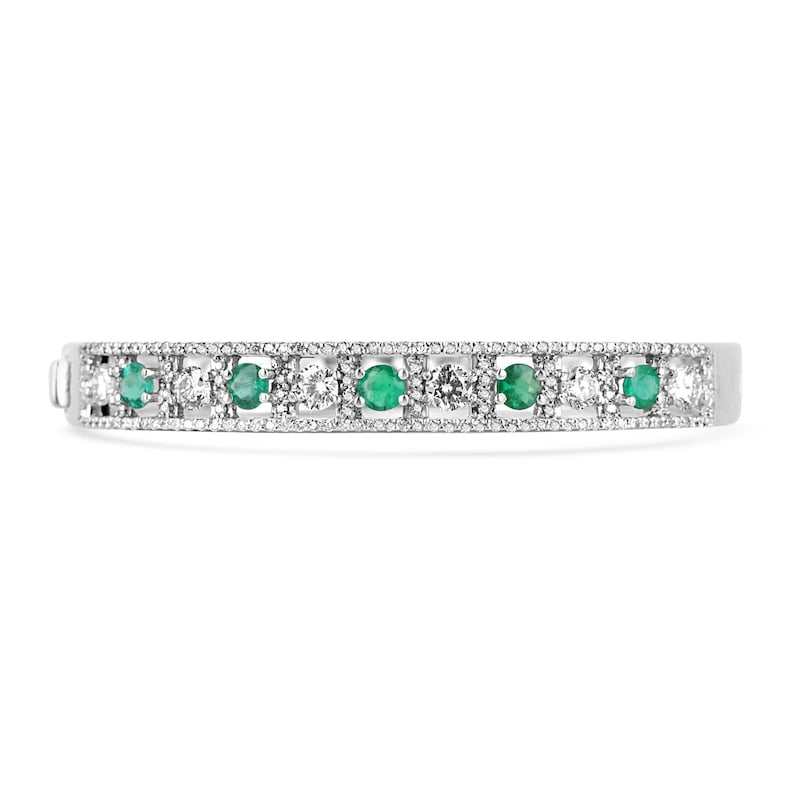 18K white gold cuff bracelet with 3.50tcw emerald and diamond round-cut stones, Colombian Emerald brand, elegant jewelry piece