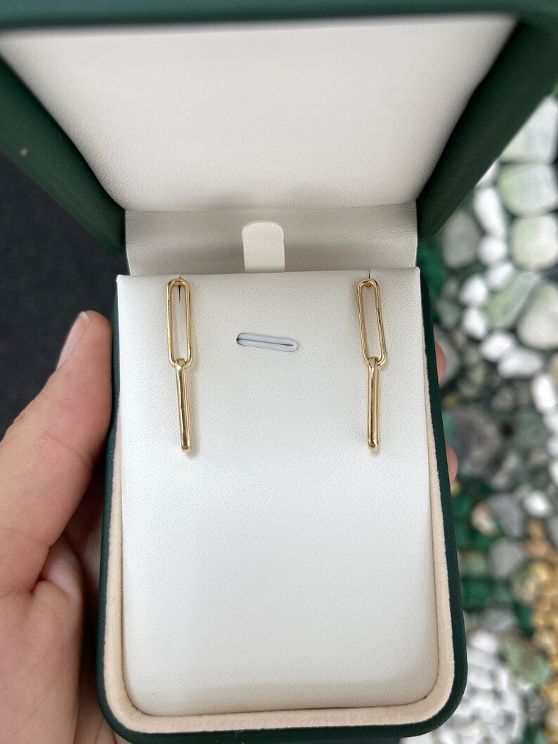 4.0 Grams 14K Yellow White Rose Gold Solid Double Paperclip Dangle Ladies Earrings - JR Colombian Emeralds