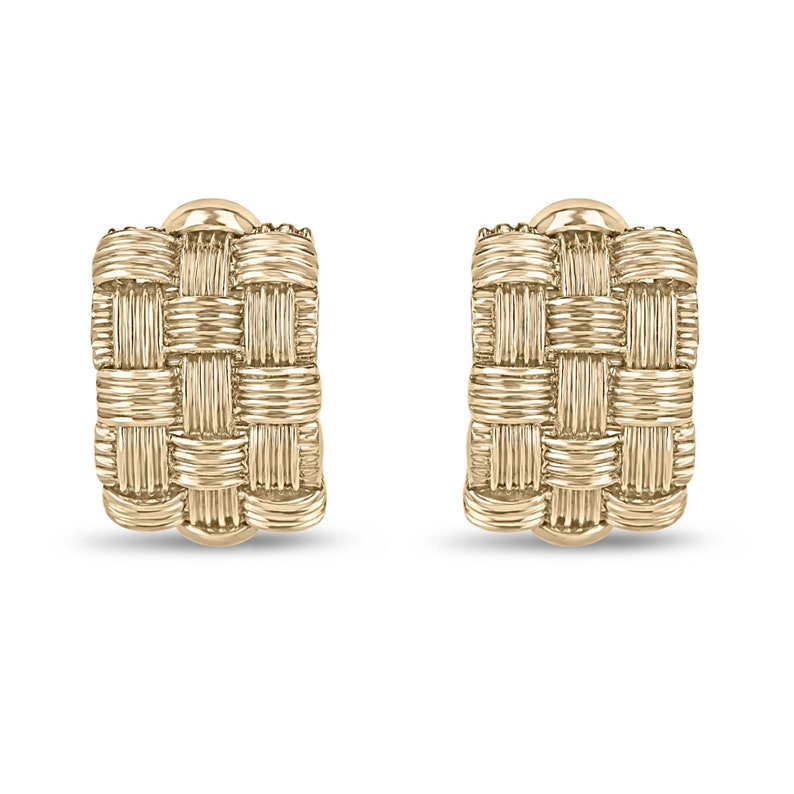 0.15tcw Hidden Ruby Woven Checkered Omega Back Earrings 18K