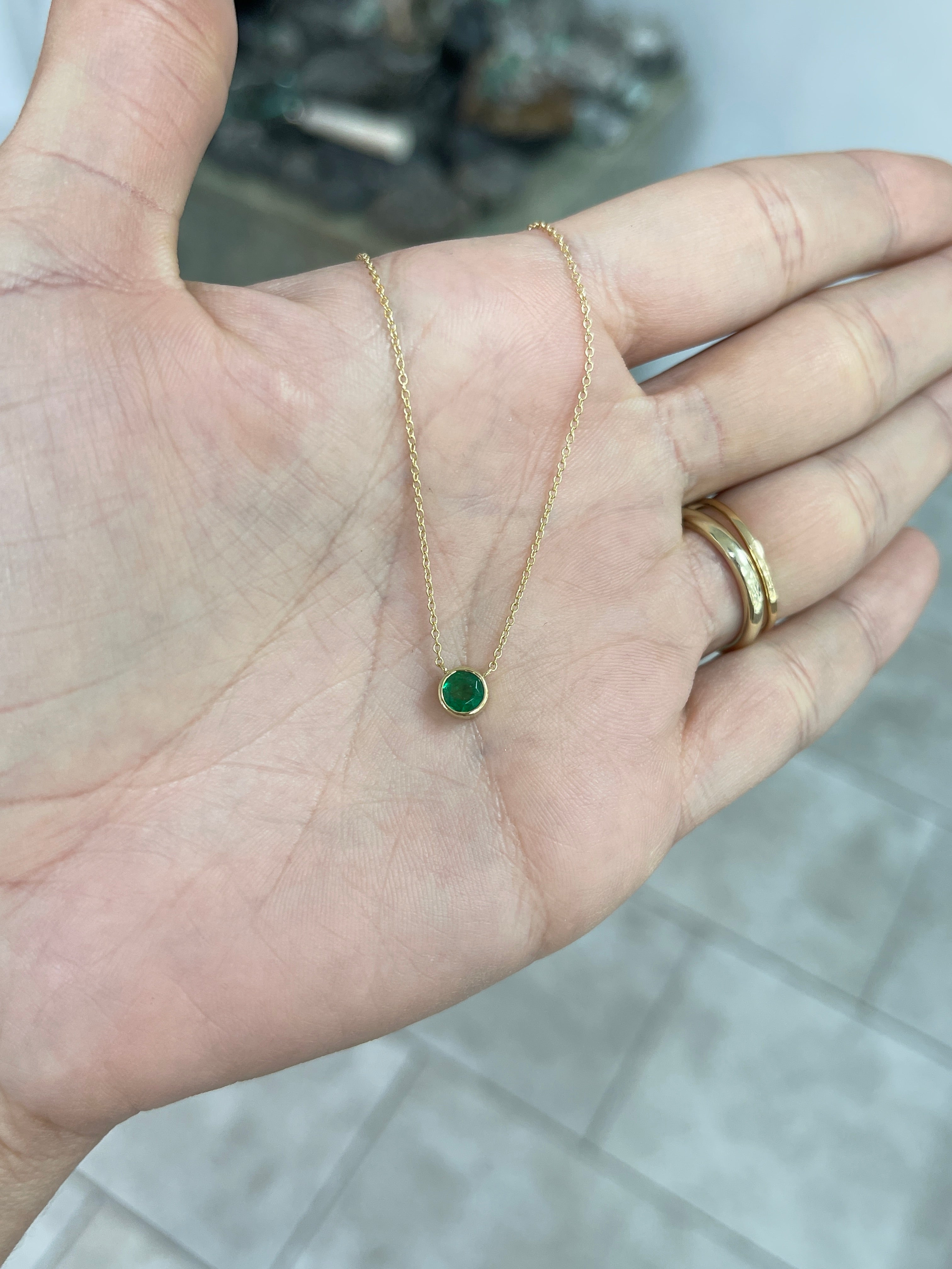 0.42ct 18K AAA Quality Rich Green Round Cut Emerald Necklace - JR Colombian Emeralds