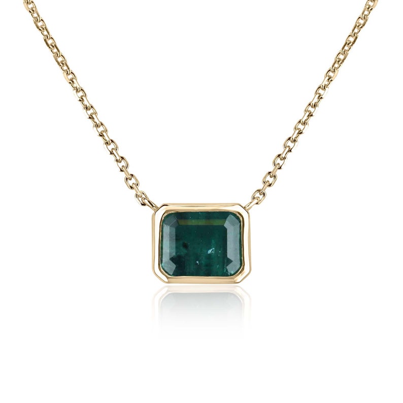 4.20ct 14K East to West Deep Bluish Green E-W Emerald Necklace