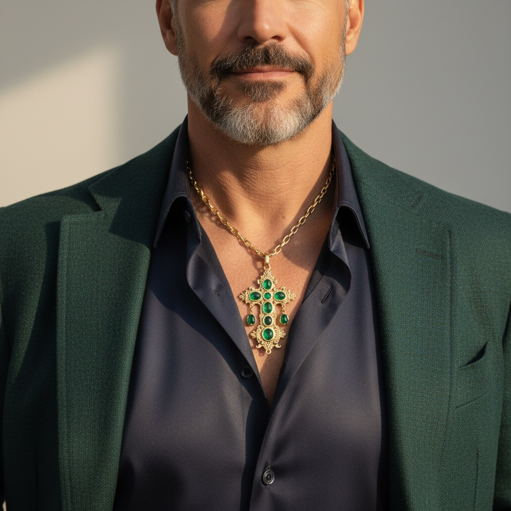 22.19tcw 14K Atocha Replica Natural Nuestra Señora De Emerald Cabochon Gold Cross Pendant