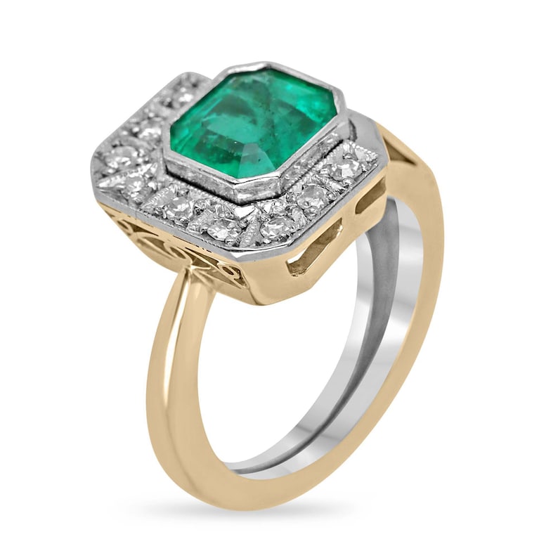 Elegant 14K Asscher Cut Colombian Emerald Ring Featuring Diamond Accents, 2.14tcw