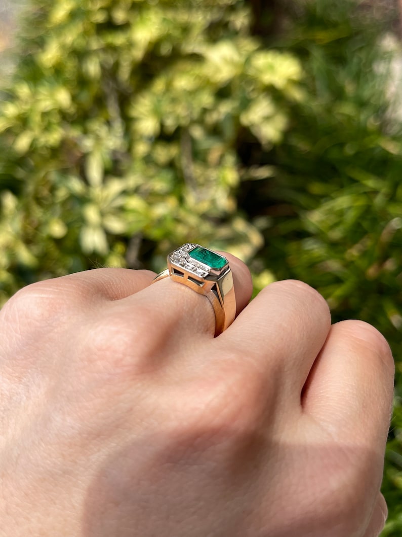 2.14tcw 14K Asscher Cut Colombian Emerald & Diamond Accent Modern Ring - JR Colombian Emeralds
