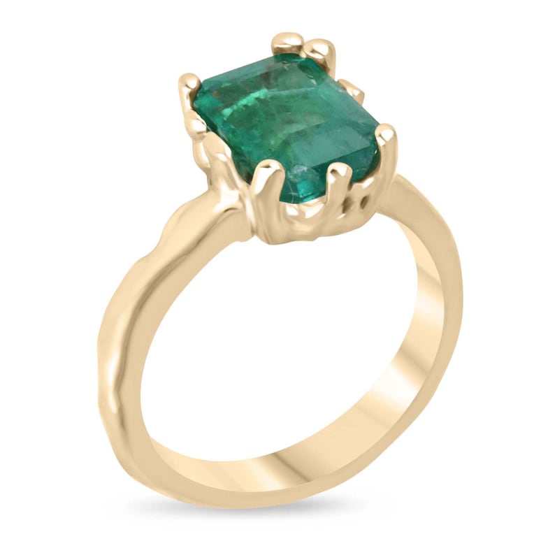 14K gold engagement ring with a 3.10 carat lush green emerald nugget solitaire from Colombian Emerald jewelry collection.