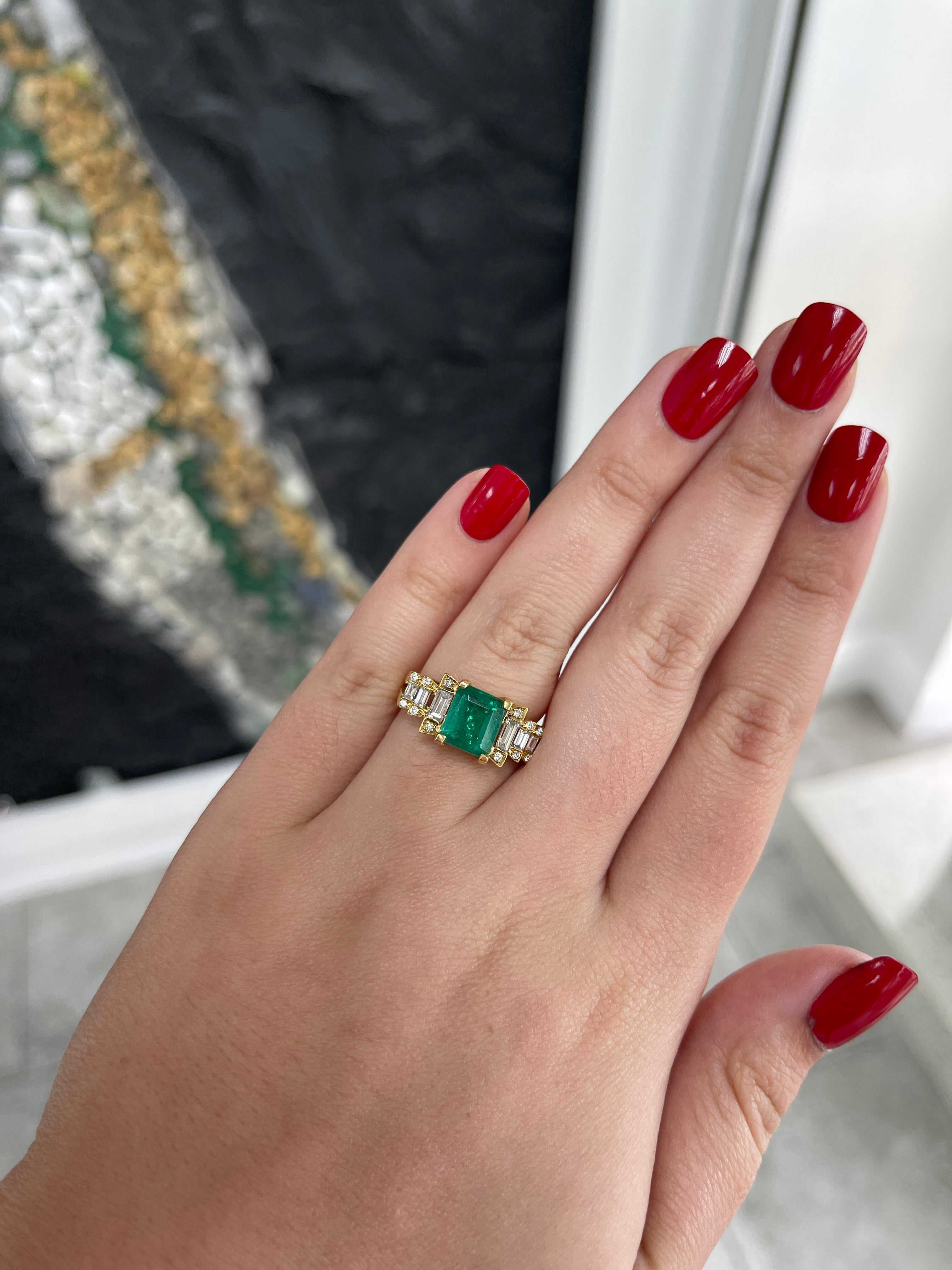 3.57tcw 18K Rich Green Baguette and Round Cut Emerald & Diamond Accent Engagement Ring - JR Colombian Emeralds