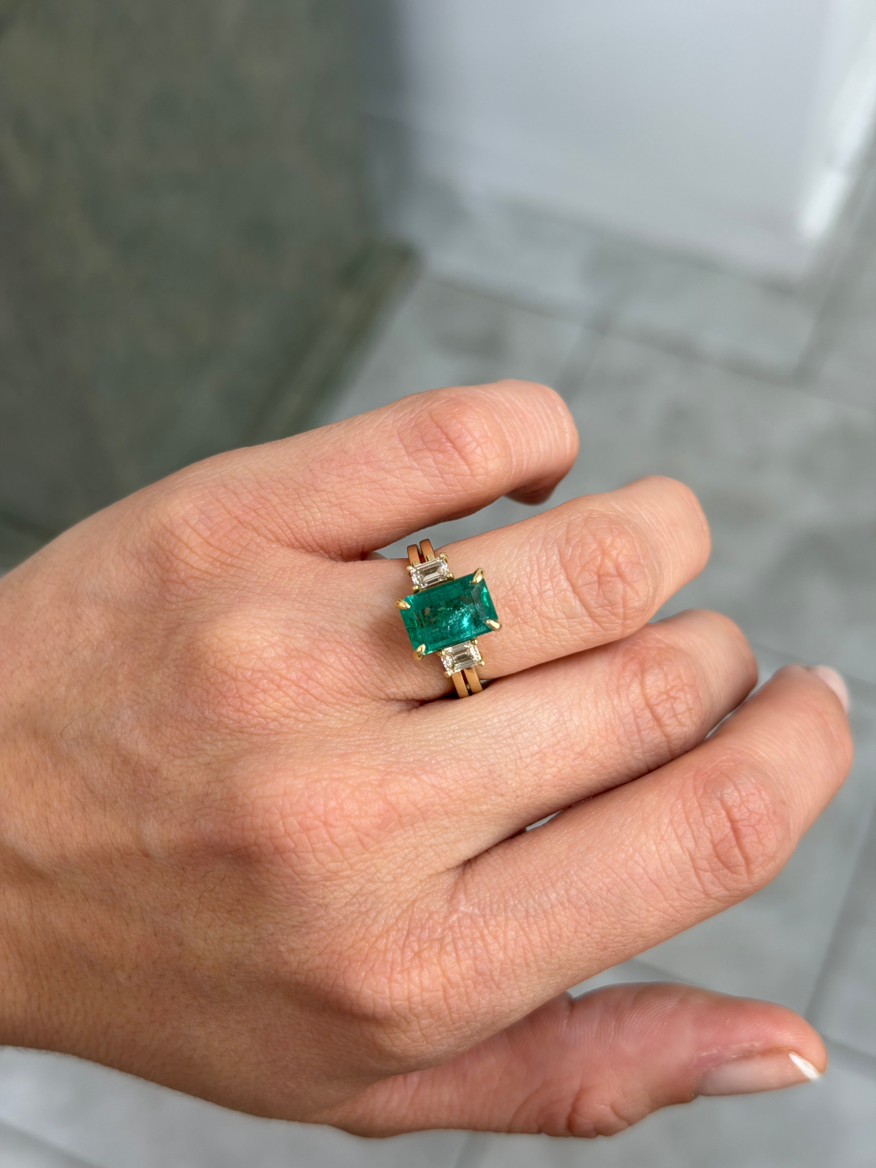 3.75tcw 14K Emerald & Diamond Convertible Three Stone Engagement Ring - JR Colombian Emeralds