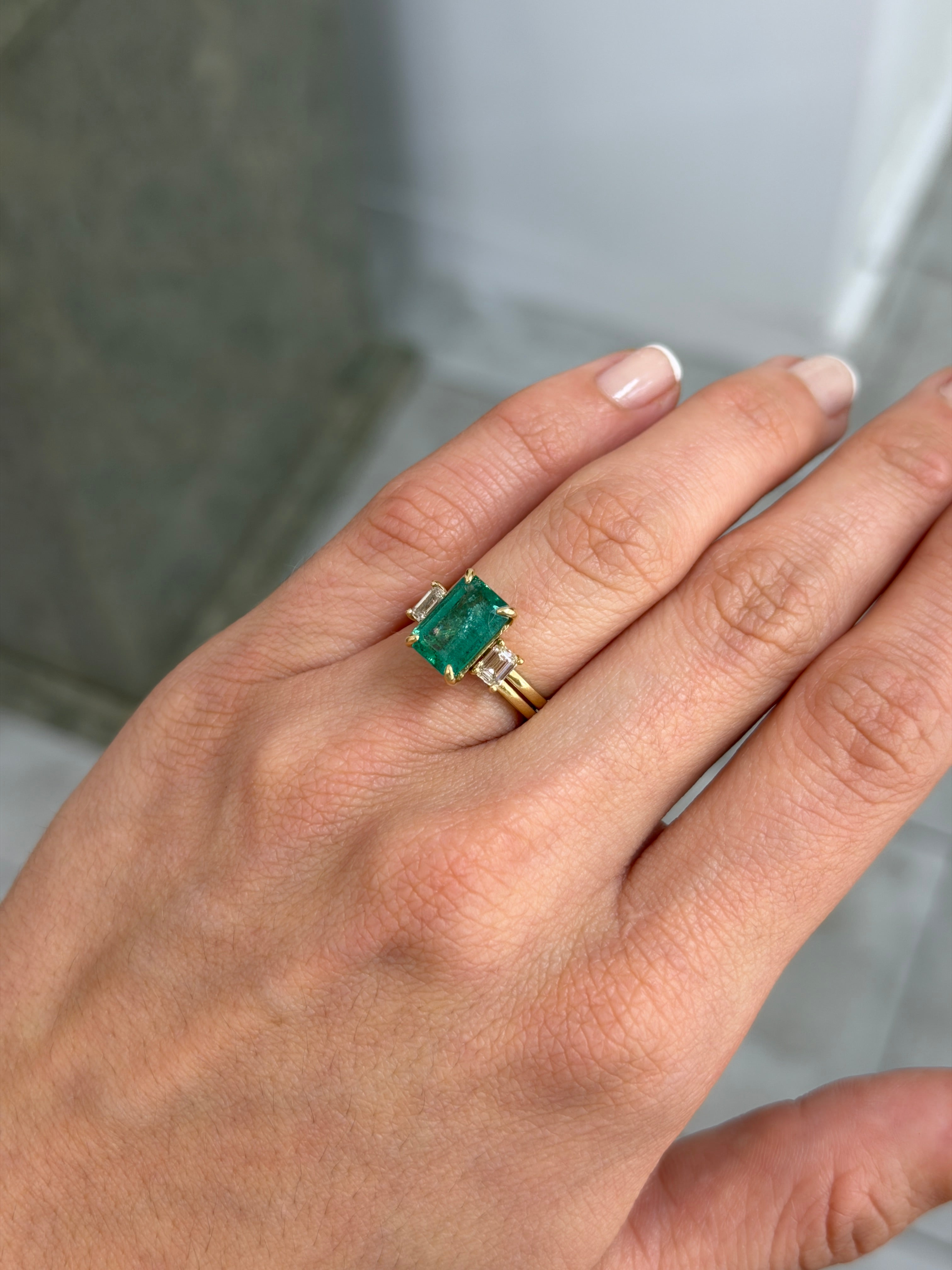 3.75tcw 14K Emerald & Diamond Convertible Three Stone Engagement Ring - JR Colombian Emeralds