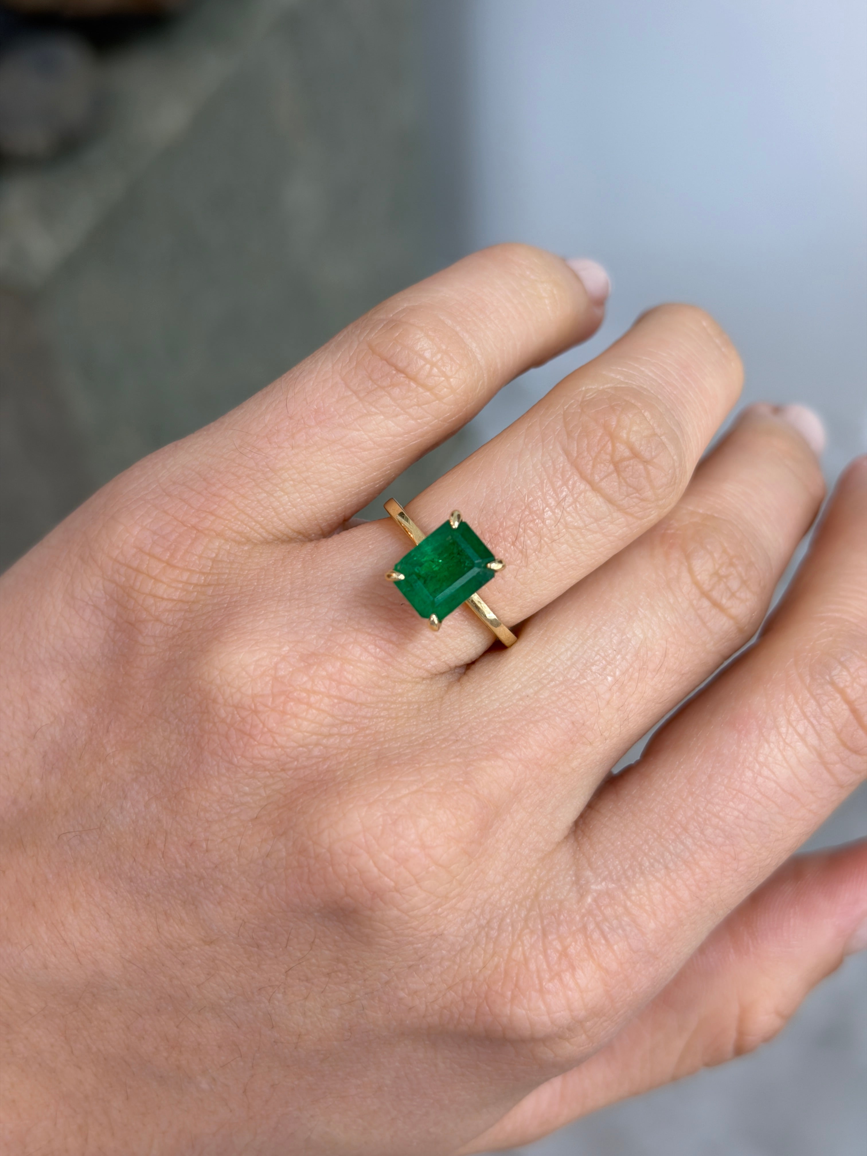 4.0tcw 14K Dark Green Emerald & Diamond 2-in-1 Convertible Three Stone Ring - JR Colombian Emeralds