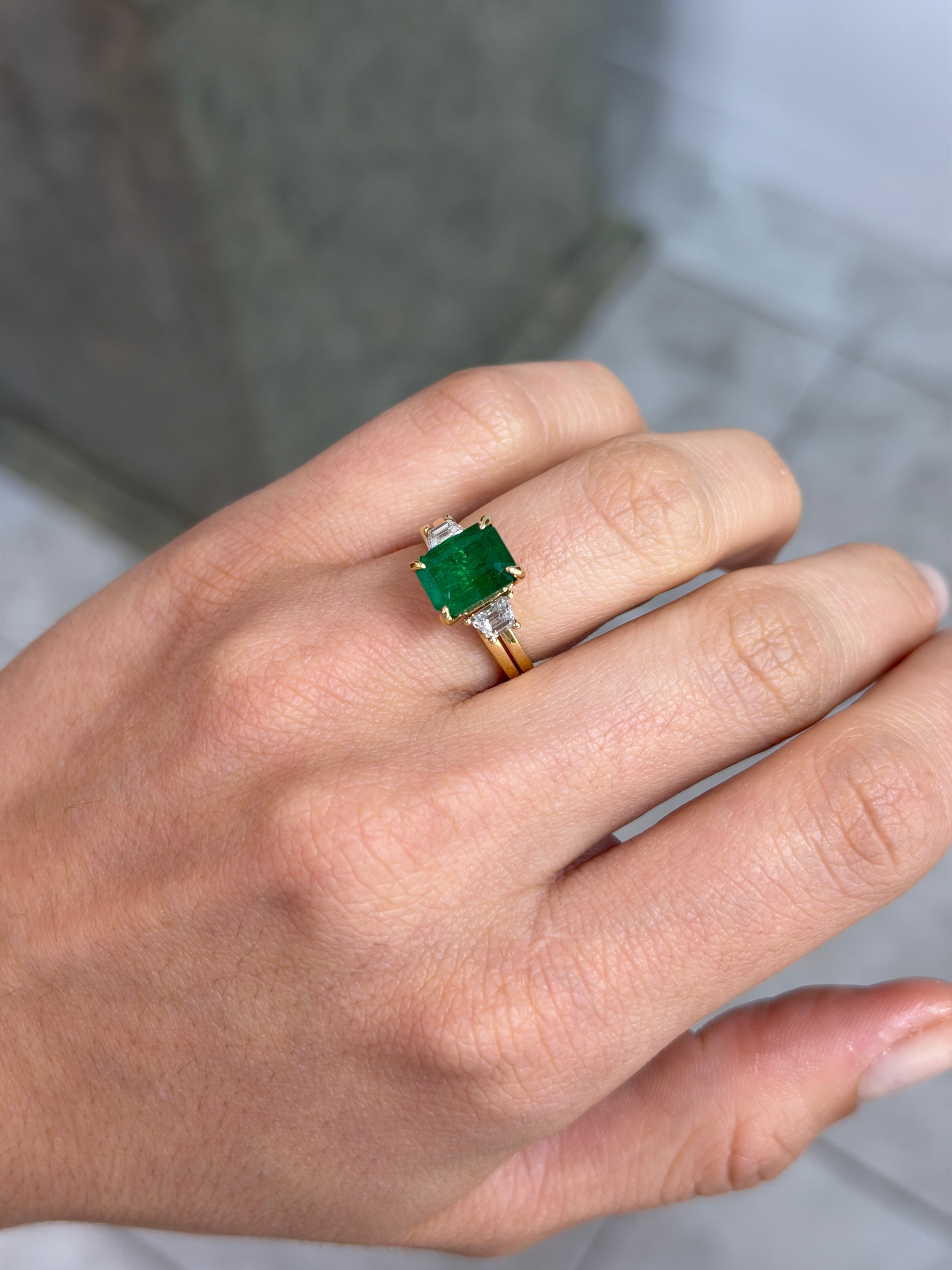 4.0tcw 14K Dark Green Emerald & Diamond 2-in-1 Convertible Three Stone Ring - JR Colombian Emeralds
