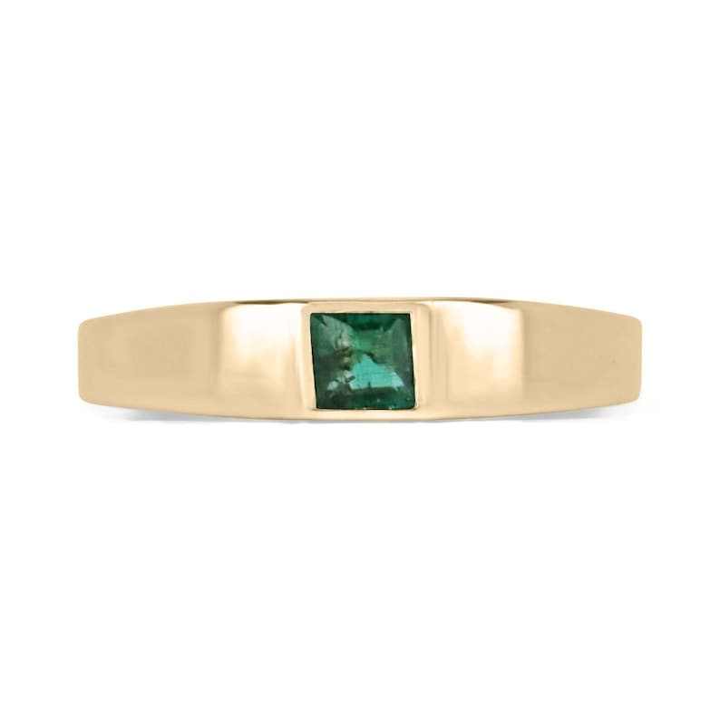 0.40ct 14K gold square princess cut emerald solitaire pinky ring