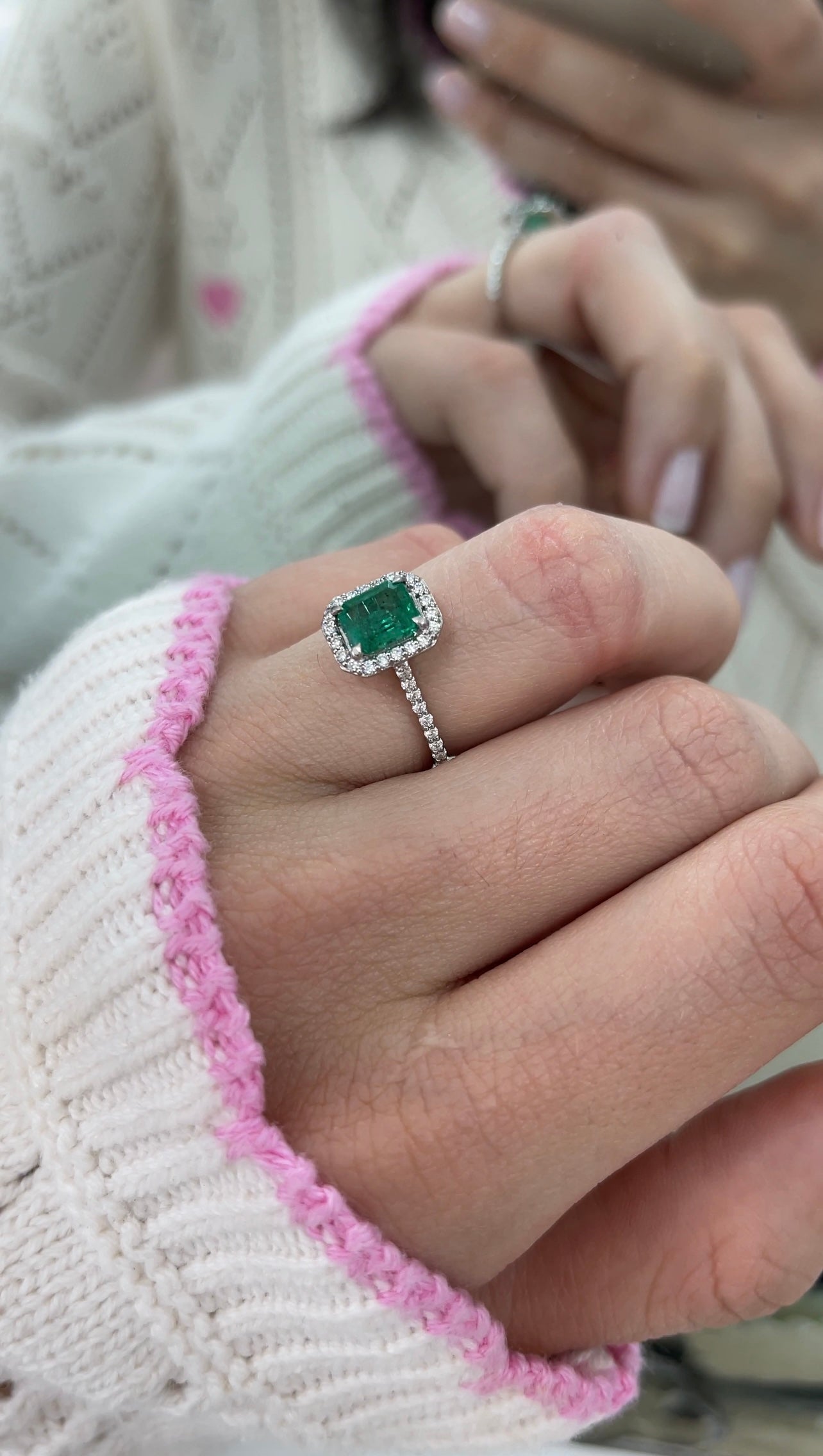 1.81tcw 14K Gold Lush Rich Green Emerald Cut Diamond Halo Shank Accent Engagement Ring - JR Colombian Emeralds
