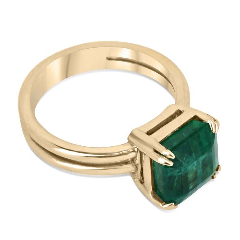 4.20ct 18K AAA Quality Asscher Cut Double Claw Prong Emerald Solitaire