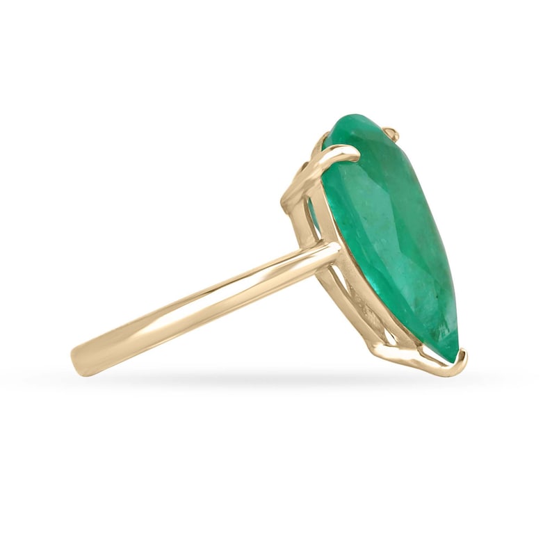 Rare Pear-Shaped 18K Gold Ring with 6.28ct Natural Emerald Solitaire