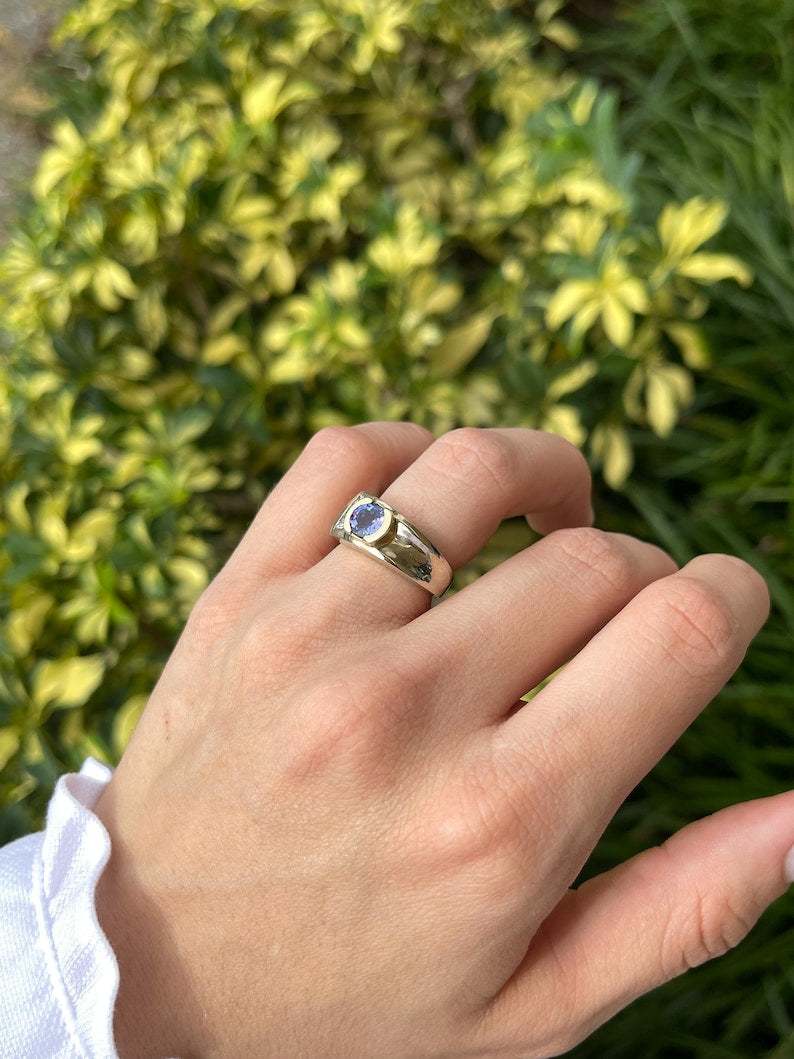 1.12tcw Vivid Violet Round Cut Two-Toned Gold Tanzanite & Diamond Ring 14K