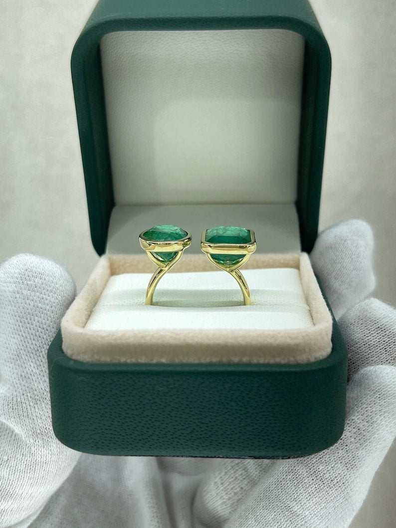 Mens 8.80tcw 18K gold Toi Et Moi ring featuring emerald and oval cut deep green emerald stones by Colombian Emerald.