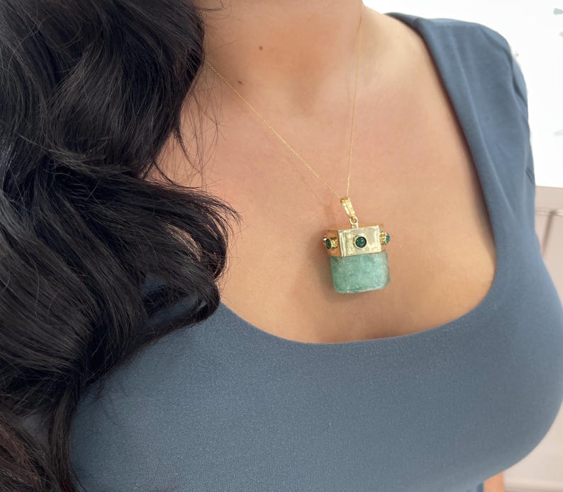 161.23tcw 14K Massive Natural Rough Cut Terminated Crystal Hexagon Emerald Pendant - JR Colombian Emeralds