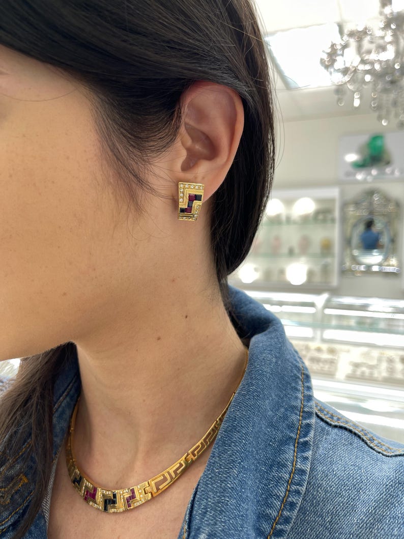 3.70tcw 18K Natural Sapphire & Ruby Diamond Choker Necklace Gold 750 Collar - JR Colombian Emeralds