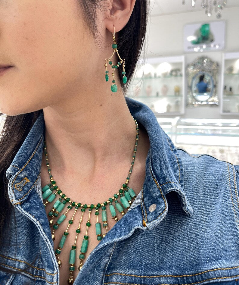 Natural Colombian Emerald & Rough Cut Necklace | 14K Gold & Silver - JR Colombian Emeralds