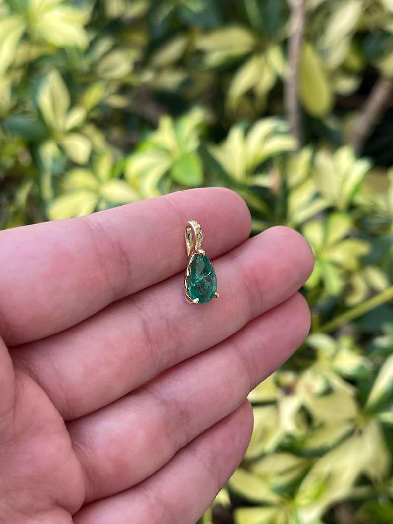 2.06ct 14K Deep Ravishing Pear Cut Emerald Solitaire 3 Prong Dark Green Pendant Necklace - JR Colombian Emeralds