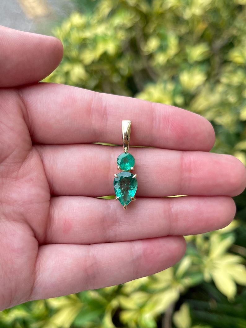 3.15 Carat Toi et Moi Teardrop & Round Emerald Pendant - JR Colombian Emeralds