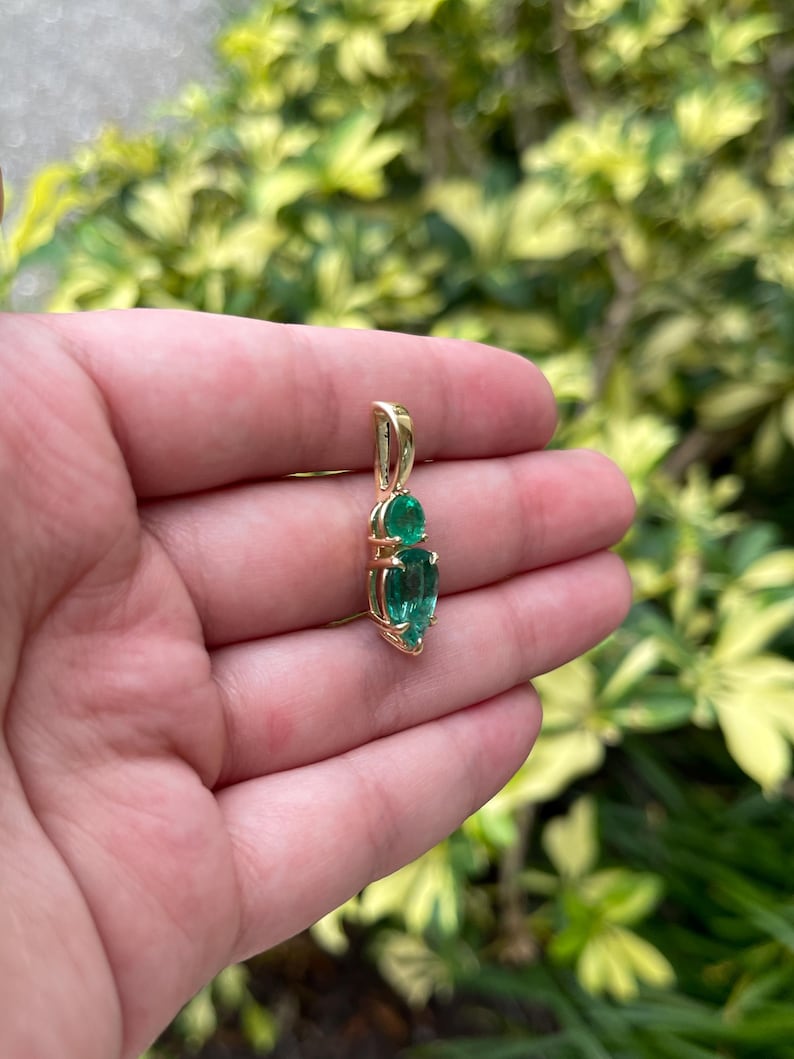 3.15 Carat Toi et Moi Teardrop & Round Emerald Pendant - JR Colombian Emeralds