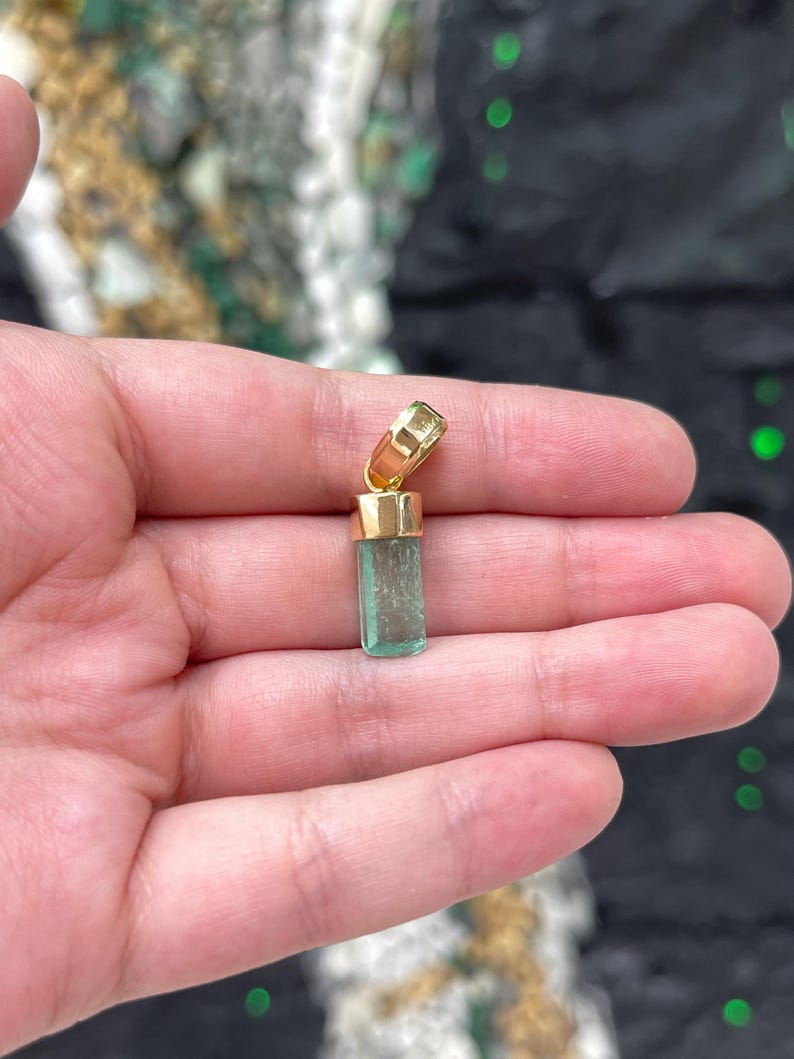 4.51ct 18K Light Green Crystal Clear Rough Colombian Emerald Pendant - JR Colombian Emeralds