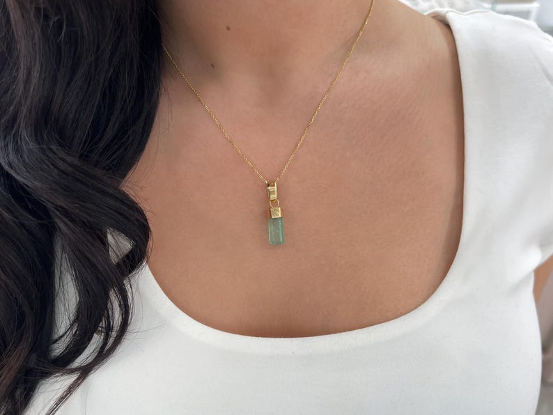 4.51ct 18K Light Green Crystal Clear Rough Colombian Emerald Pendant - JR Colombian Emeralds