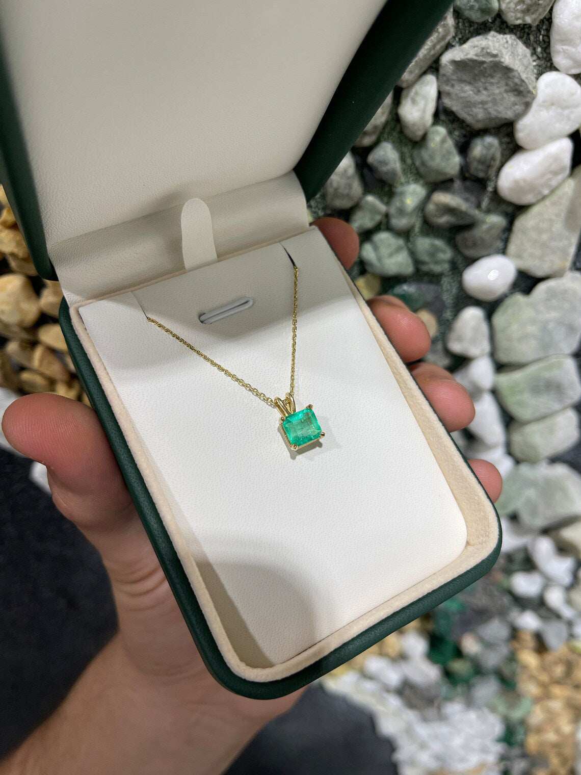 2.50 Carat Colombian Emerald-Asscher Cut Solitaire Four Prong Pendant 14K