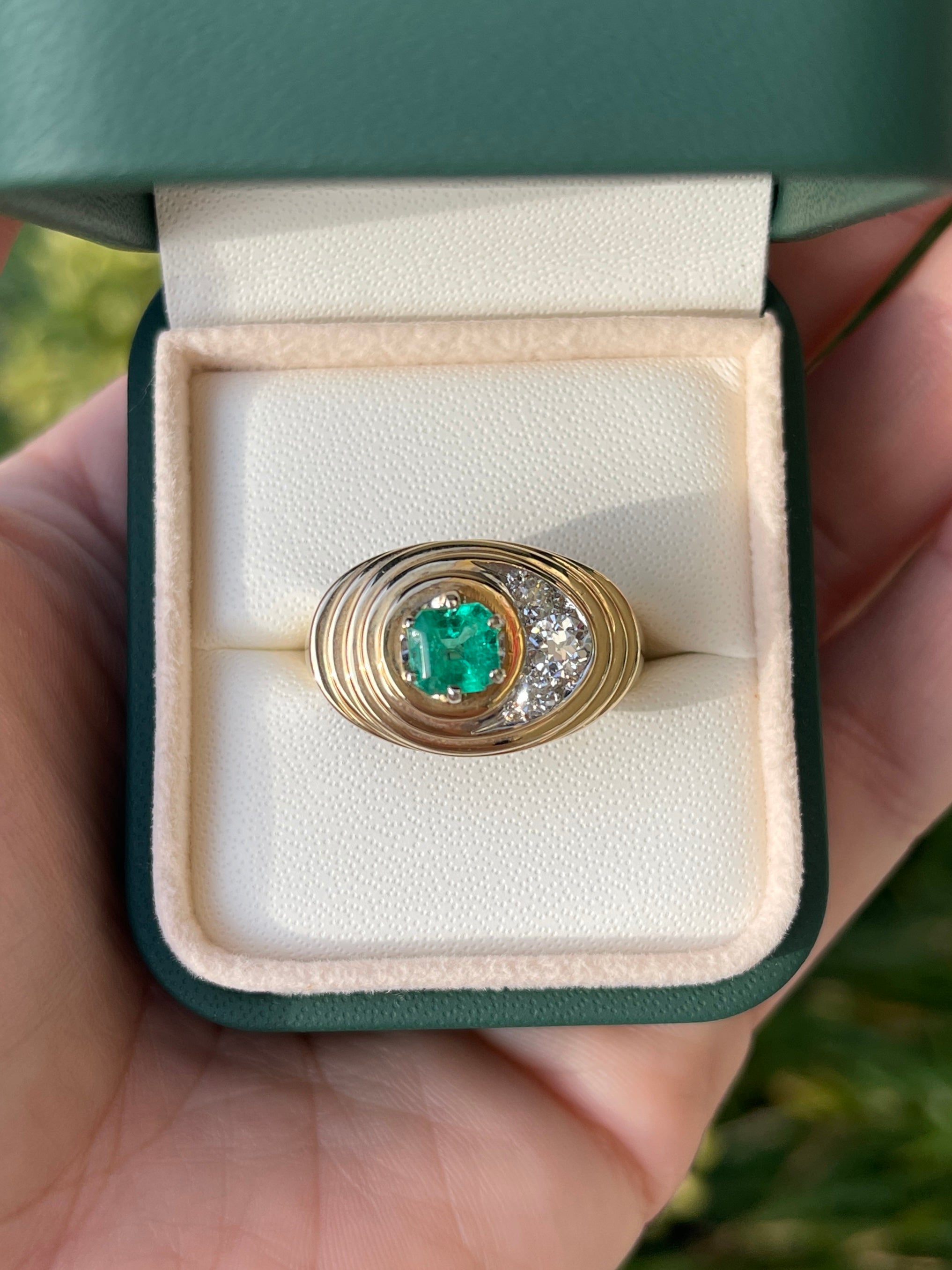 1.35tcw 14K Colombian Emerald Asscher Cut Diamond Mens Ring - JR Colombian Emeralds