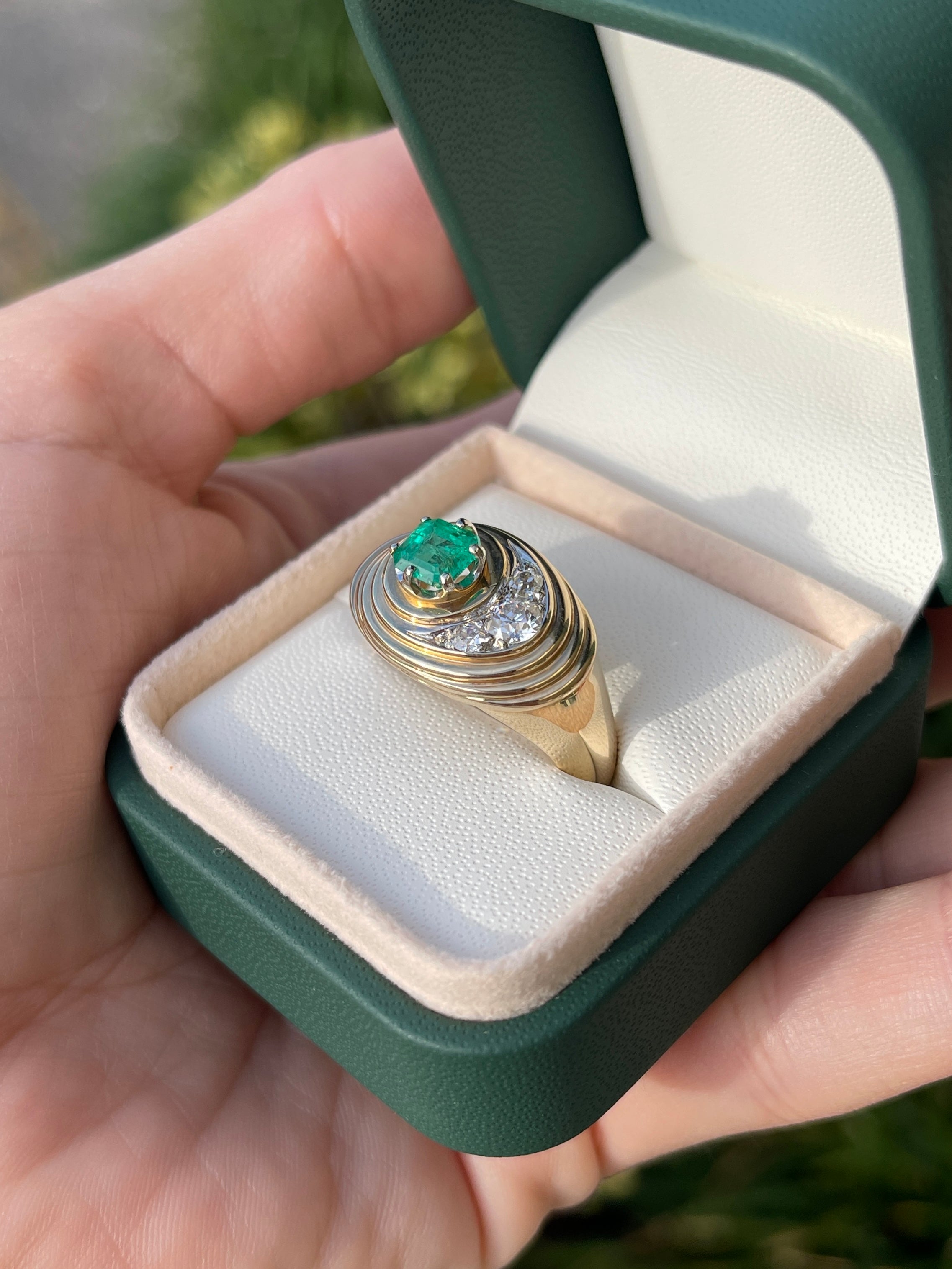 1.35tcw 14K Colombian Emerald Asscher Cut Diamond Mens Ring - JR Colombian Emeralds