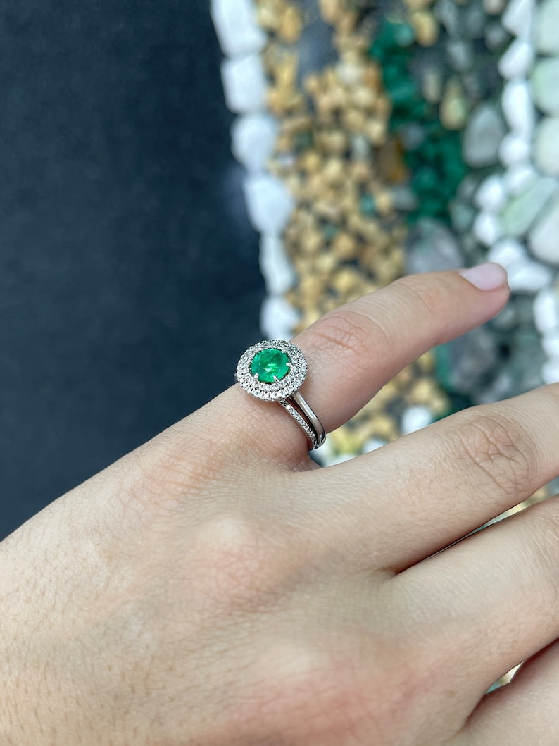 Vibrant Yellow-Green Emerald Ring (1.45tcw) with Diamonds in 14K Gold Setting