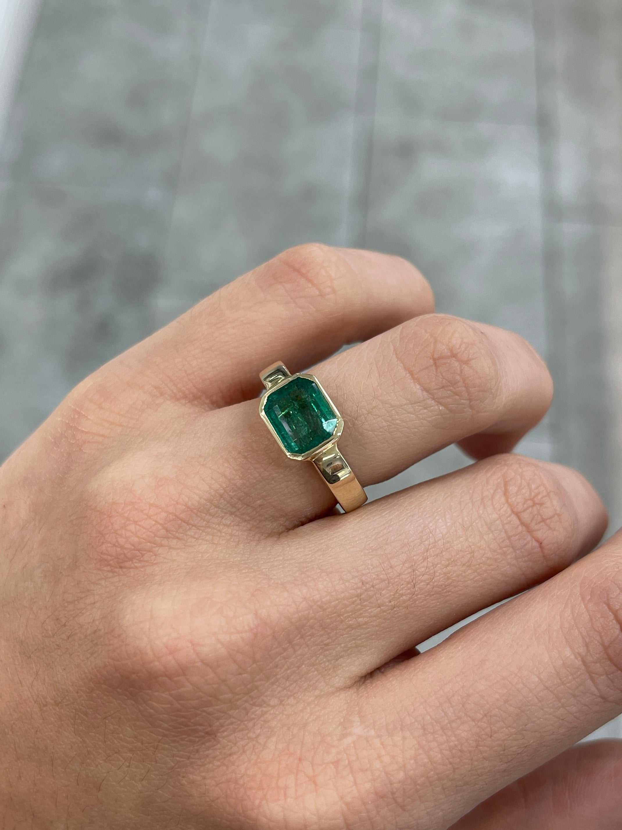 2.40cts 14K Natural Emerald Cut Dark Green Solitaire Engagement Ring - JR Colombian Emeralds