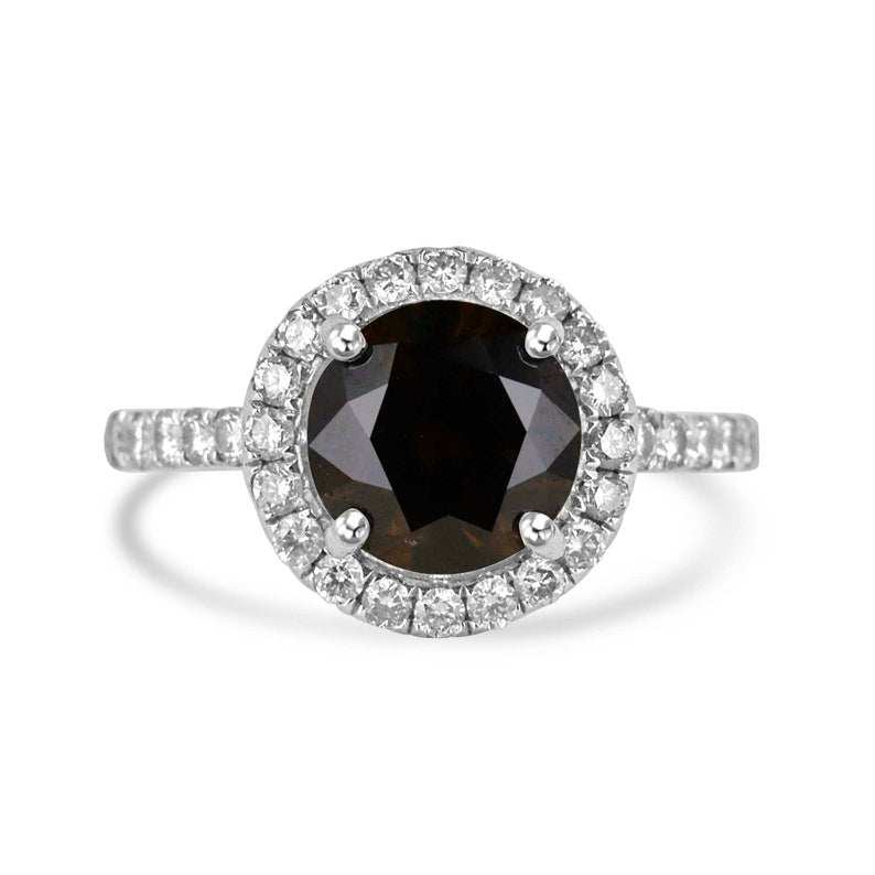 2.47tcw 14K AIG certified natural fancy dark brown diamond halo engagement ring in white gold